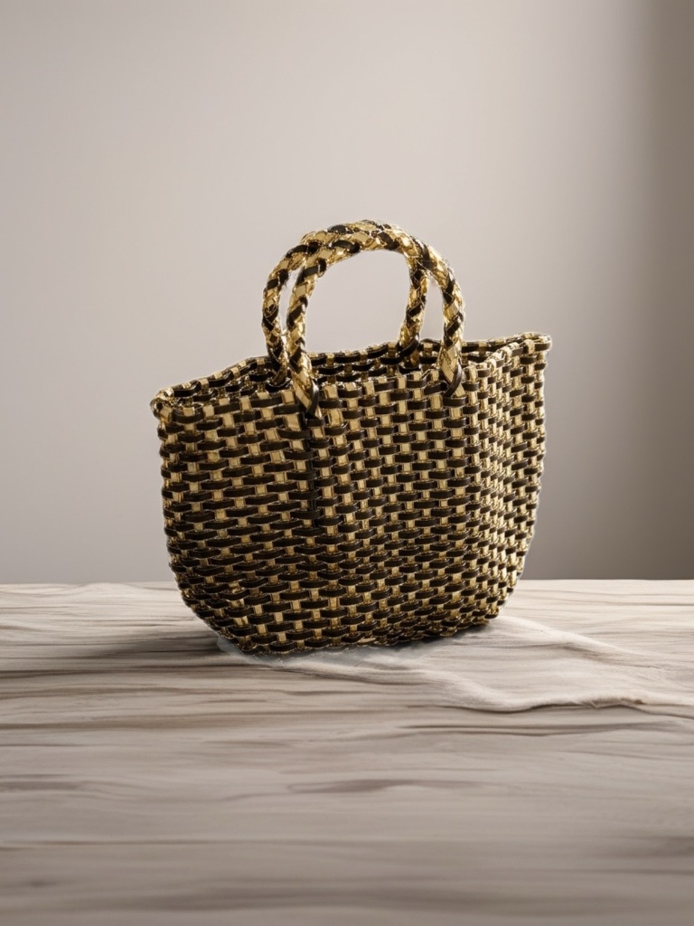 Woven Mini Tote Bag - Gold and Black
